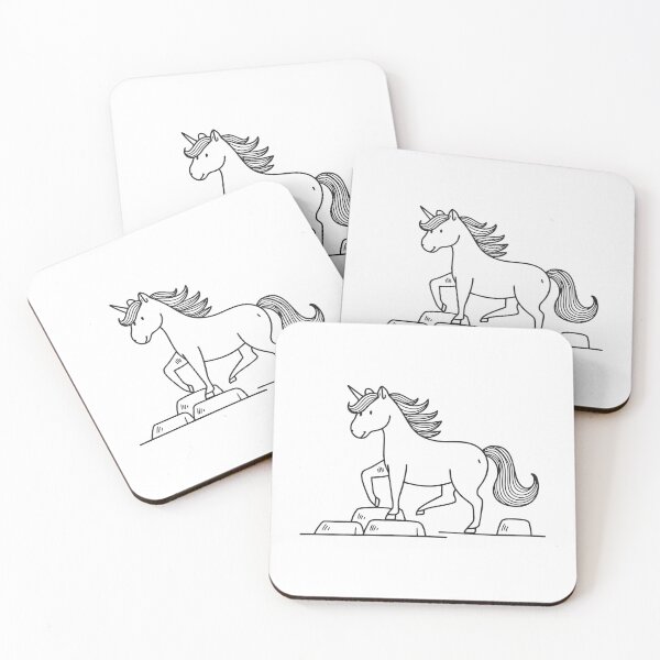Item preview, A unicorn carefully placing its feet on scattered small rocks designed and sold by rasagamastore.