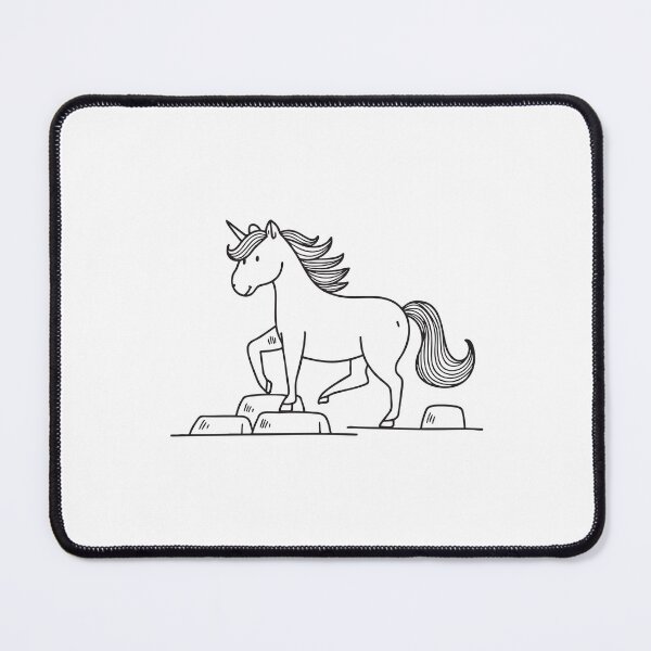 Item preview, A unicorn carefully placing its feet on scattered small rocks designed and sold by rasagamastore.
