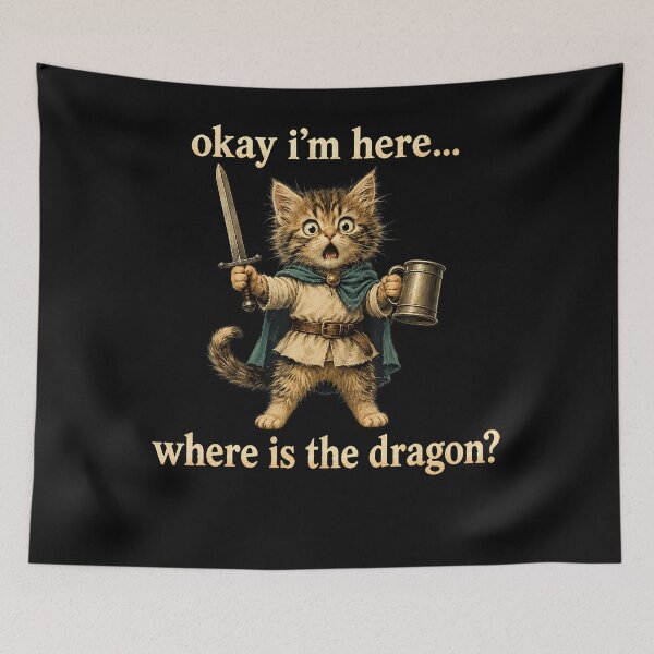 Item preview, Okay I'm Here Where Is The Dragon Funny Cat Coffee designed and sold by Mdcazeem.