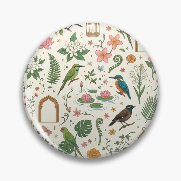 Item preview, Mughal Palace Courtyard Wallpaper – Tropical Birds & Lotus Print designed and sold by OpenDreamArts.
