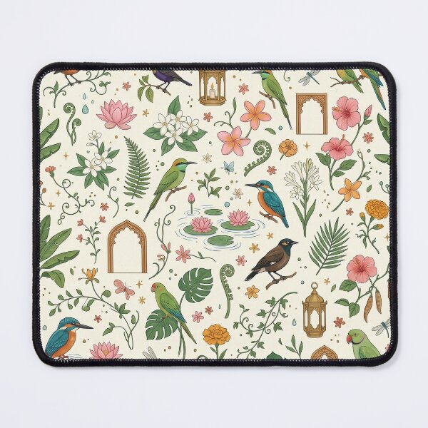 Item preview, Mughal Palace Courtyard Wallpaper – Tropical Birds & Lotus Print designed and sold by OpenDreamArts.