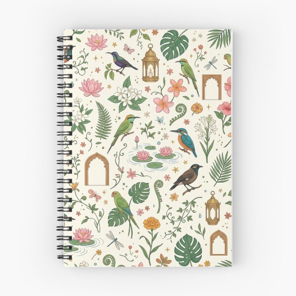 Item preview, Mughal Palace Courtyard Wallpaper – Tropical Birds & Lotus Print designed and sold by OpenDreamArts.