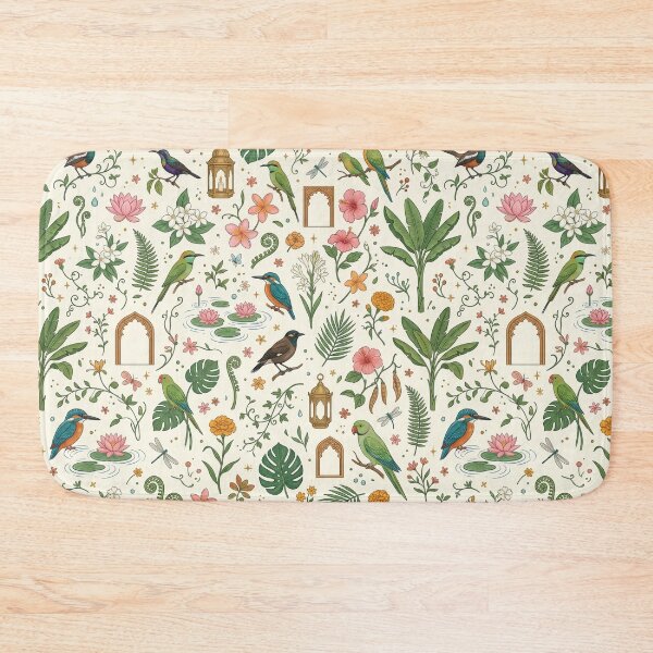 Item preview, Mughal Palace Courtyard Wallpaper – Tropical Birds & Lotus Print designed and sold by OpenDreamArts.