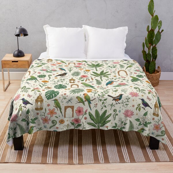 Item preview, Mughal Palace Courtyard Wallpaper – Tropical Birds & Lotus Print designed and sold by OpenDreamArts.