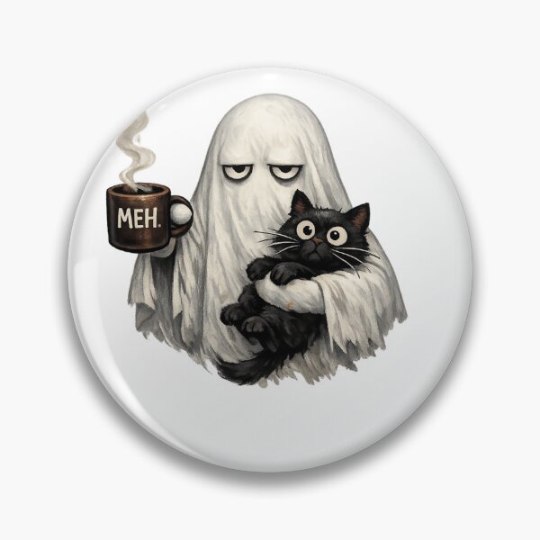 Item preview, Sassy Ghost with Cat Holding Coffee Mug designed and sold by NovaCraft30.