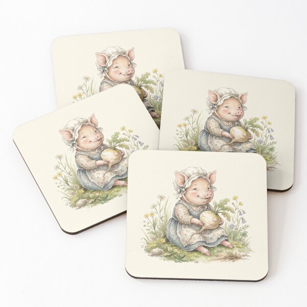 Item preview, Sweet Piglet Girl with a Turnip - Vintage Storybook Illustration designed and sold by Pasteltone.