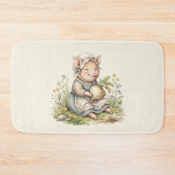 Item preview, Sweet Piglet Girl with a Turnip - Vintage Storybook Illustration designed and sold by Pasteltone.
