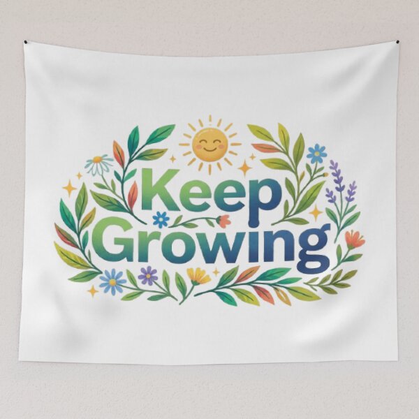 Item preview, Keep Growing Botanical Typography T-Shirt | Minimalist Floral Quote | Nature Inspired Graphic Tee designed and sold by Faisal  Shah.