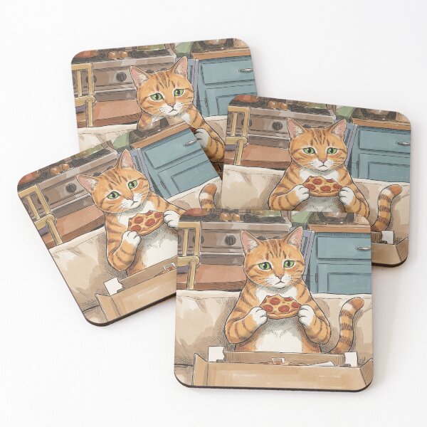 Item preview, Orange Tabby Cat Eating Pizza Slice Funny Kitchen designed and sold by Butterfly-Dream.