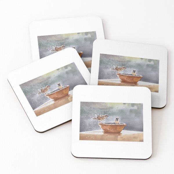 Item preview, Watercolor Painting of Sparrows Bathing designed and sold by ruffinathisarts.
