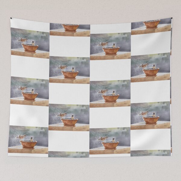 Item preview, Watercolor Painting of Sparrows Bathing designed and sold by ruffinathisarts.