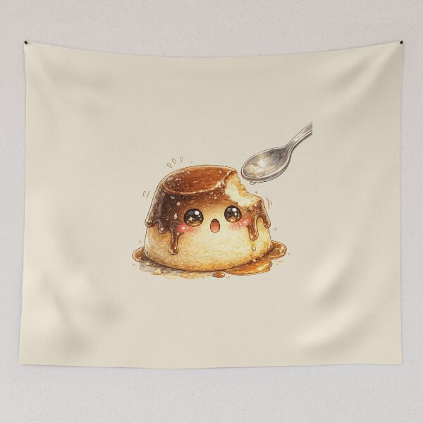 Item preview, Kawaii Pudding Watercolor Illustration – Cute Flan Dessert Character with Caramel Hat designed and sold by MagicMakerPh.