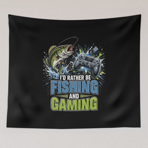 Item preview, I’d Rather Be Fishing and Gaming Funny Fisherman Gamer designed and sold by OlakunleOloroz.