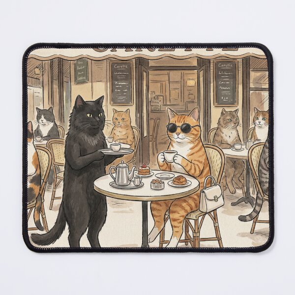 Item preview, Cats at French Cafe Watercolor Art | Cute Kitty Paris Bistro designed and sold by Butterfly-Dream.