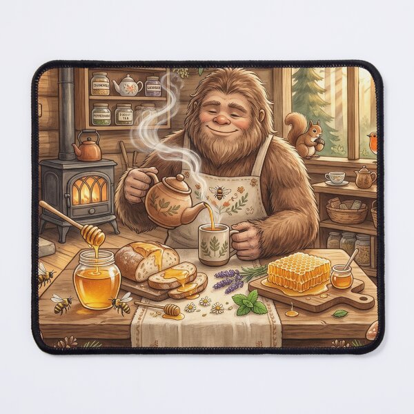 Item preview, Bigfoot's Tea & Honey Club | Cozy Cottagecore Sasquatch Watercolor Forest Tea Illustration designed and sold by Whimwick.