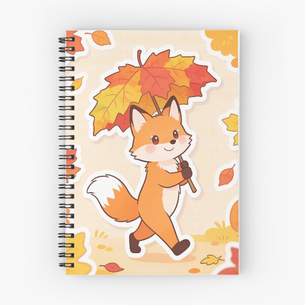 Item preview, Cute Fox Walking Through the Forest with a Maple Leaf Umbrella Autumn Cartoon designed and sold by OksArtStudio.