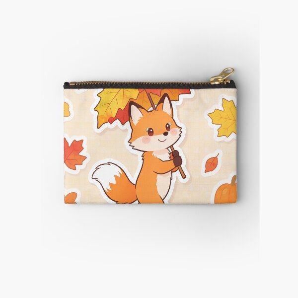 Item preview, Cute Fox Walking Through the Forest with a Maple Leaf Umbrella Autumn Cartoon designed and sold by OksArtStudio.