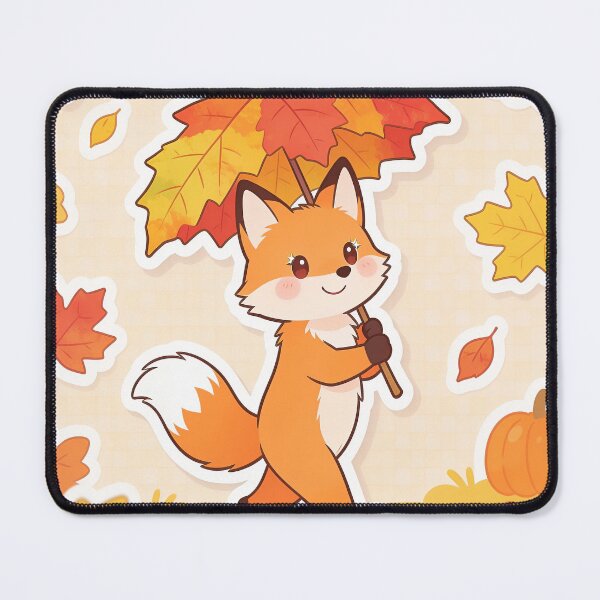 Item preview, Cute Fox Walking Through the Forest with a Maple Leaf Umbrella Autumn Cartoon designed and sold by OksArtStudio.