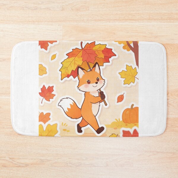 Item preview, Cute Fox Walking Through the Forest with a Maple Leaf Umbrella Autumn Cartoon designed and sold by OksArtStudio.