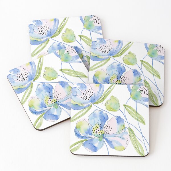 Item preview, Coral & Blue Watercolor Floral Pattern designed and sold by Ramona-Gliga.