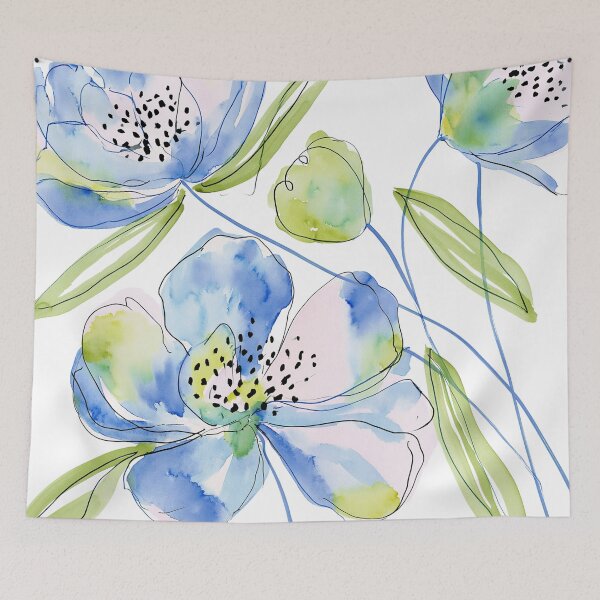 Item preview, Coral & Blue Watercolor Floral Pattern designed and sold by Ramona-Gliga.