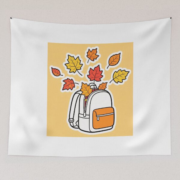 Item preview, Cute Open White Backpack with Flying Maple Leaves Funny Autumn Back to School Cartoon designed and sold by OksArtStudio.