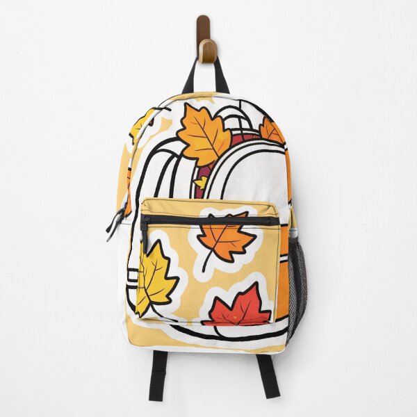 Item preview, Cute Open White Backpack with Flying Maple Leaves Funny Autumn Back to School Cartoon designed and sold by OksArtStudio.