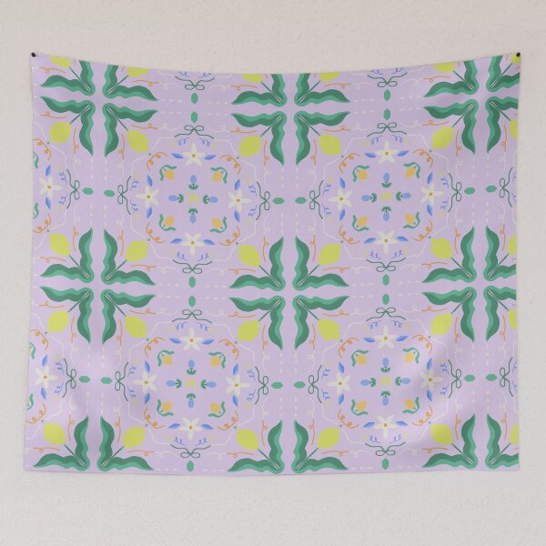 Item preview, Lemon Floral Folk Tile Lavender — Blue Lemon Studio Original Illustration designed and sold by BluelemonStudio.