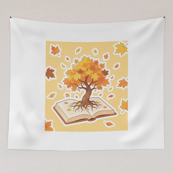 Item preview, Magical Maple Tree Growing from an Open Book Cute Autumn Reading Cartoon designed and sold by OksArtStudio.