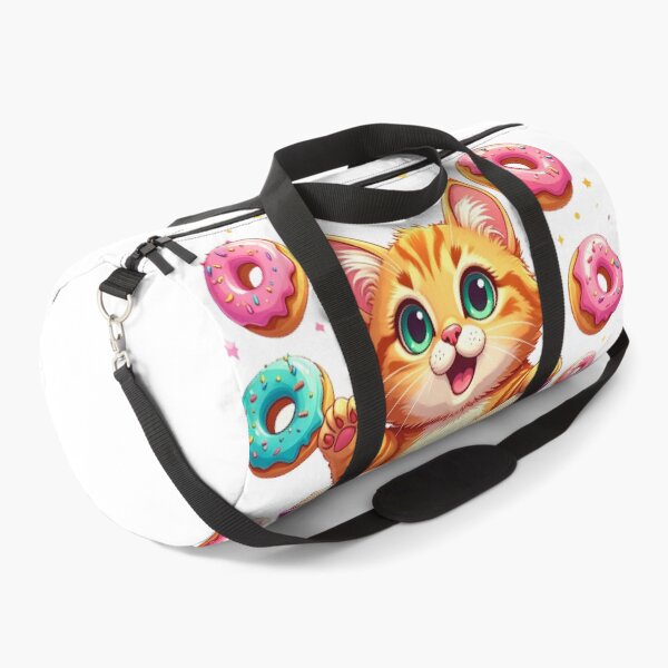 Item preview, Cute Ginger Cat Trying to Read While Flying Pink Donuts Distract Him Funny Cartoon designed and sold by OksArtStudio.