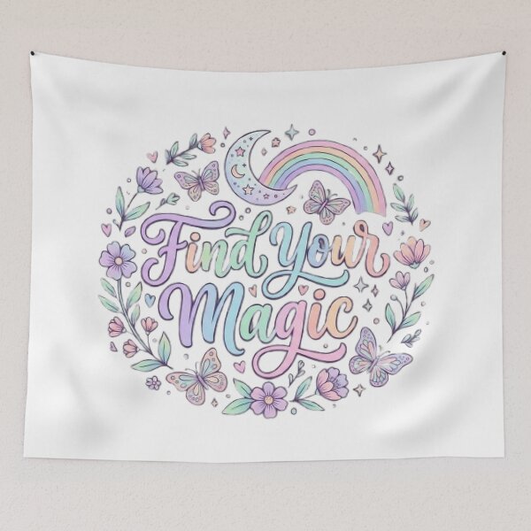 Item preview, Find Your Magic Whimsical Typography T-Shirt | Dreamy Pastel Quote | Celestial Butterfly Graphic Tee designed and sold by Faisal  Shah.