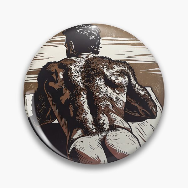 Item preview, Hairy Muscular Man from Behind – Vintage Linocut Style Male Figure Illustration designed and sold by ZhivanCrimson.