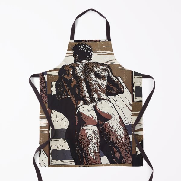Item preview, Hairy Muscular Man from Behind – Vintage Linocut Style Male Figure Illustration designed and sold by ZhivanCrimson.