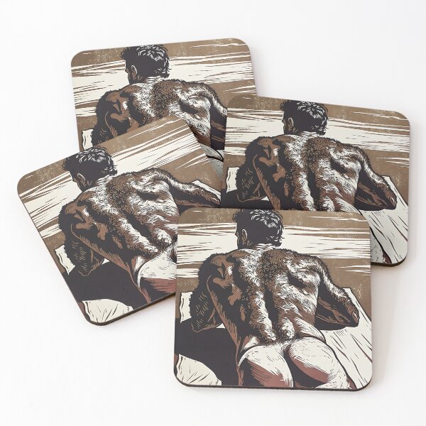 Item preview, Hairy Muscular Man from Behind – Vintage Linocut Style Male Figure Illustration designed and sold by ZhivanCrimson.