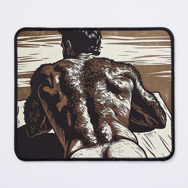 Item preview, Hairy Muscular Man from Behind – Vintage Linocut Style Male Figure Illustration designed and sold by ZhivanCrimson.