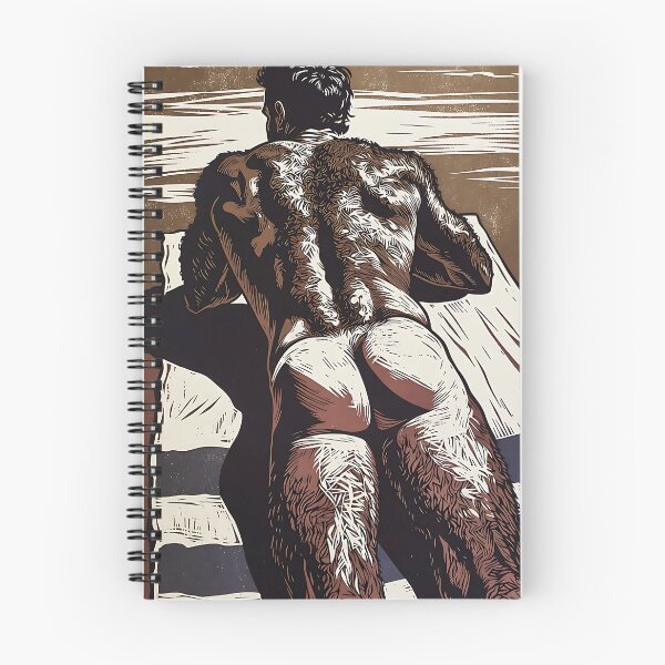 Item preview, Hairy Muscular Man from Behind – Vintage Linocut Style Male Figure Illustration designed and sold by ZhivanCrimson.