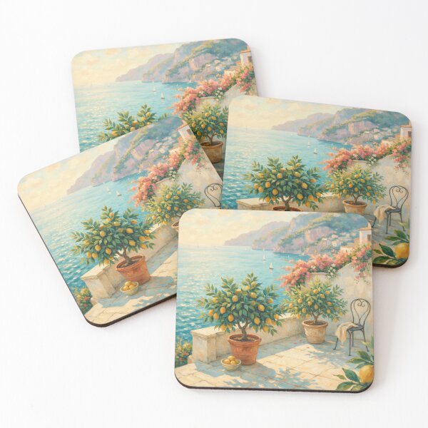 Item preview, Amalfi Lemon Terrace at Golden Morning | Impressionist Mediterranean Coastal Wall Art designed and sold by Tamas Das.