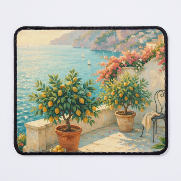 Item preview, Amalfi Lemon Terrace at Golden Morning | Impressionist Mediterranean Coastal Wall Art designed and sold by Tamas Das.