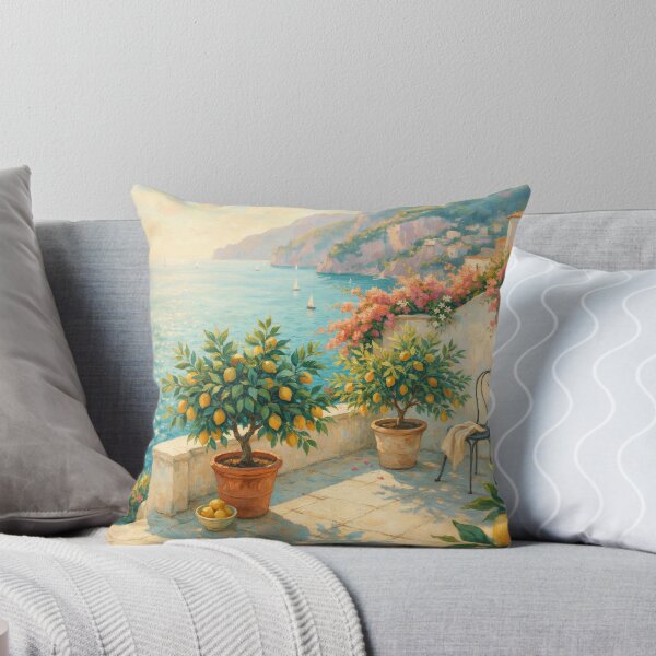 Item preview, Amalfi Lemon Terrace at Golden Morning | Impressionist Mediterranean Coastal Wall Art designed and sold by Tamas Das.