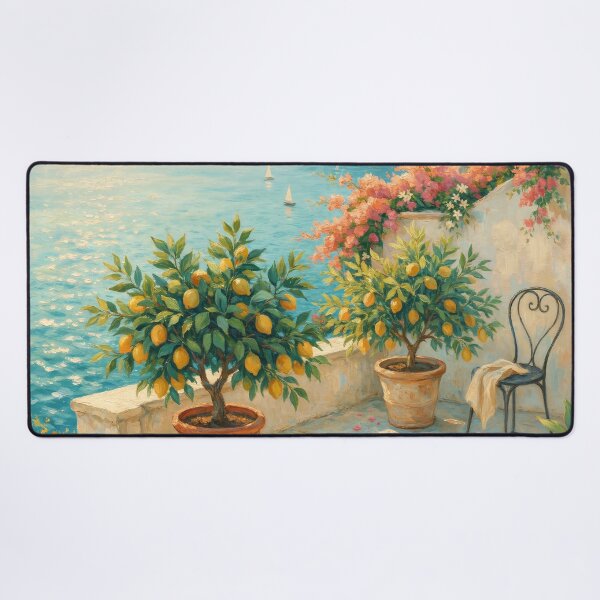 Item preview, Amalfi Lemon Terrace at Golden Morning | Impressionist Mediterranean Coastal Wall Art designed and sold by Tamas Das.