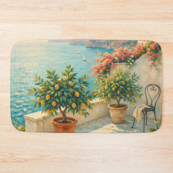 Item preview, Amalfi Lemon Terrace at Golden Morning | Impressionist Mediterranean Coastal Wall Art designed and sold by Tamas Das.