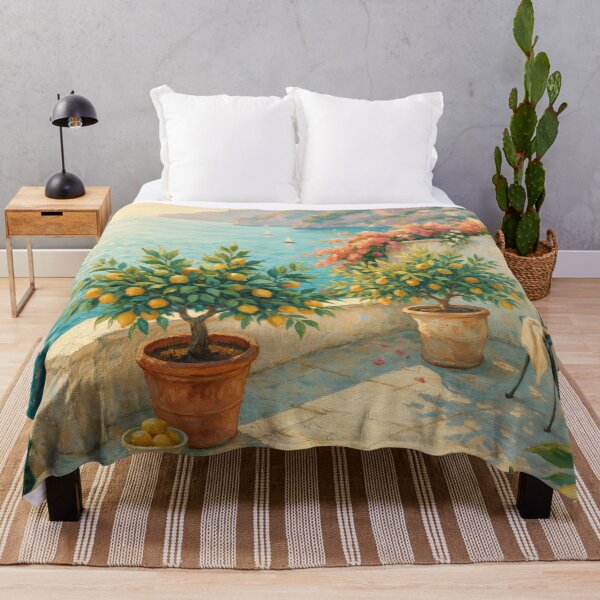 Item preview, Amalfi Lemon Terrace at Golden Morning | Impressionist Mediterranean Coastal Wall Art designed and sold by Tamas Das.