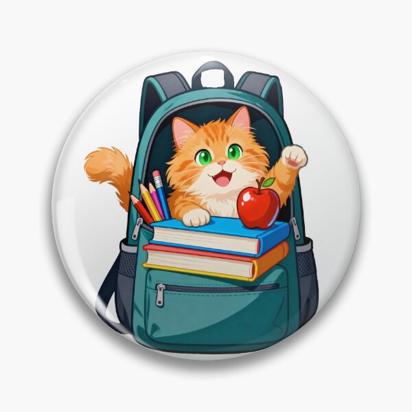 Item preview, Cute Ginger Cat Climbing Out of a School Backpack Filled with Supplies and a Red Apple designed and sold by OksArtStudio.