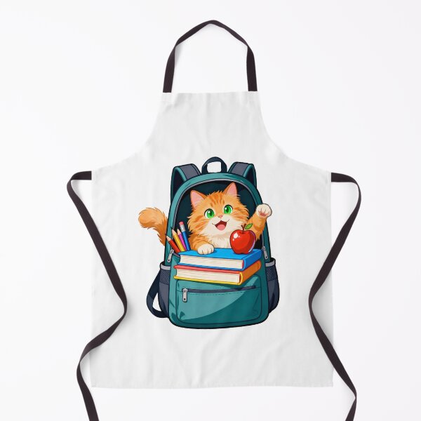 Item preview, Cute Ginger Cat Climbing Out of a School Backpack Filled with Supplies and a Red Apple designed and sold by OksArtStudio.