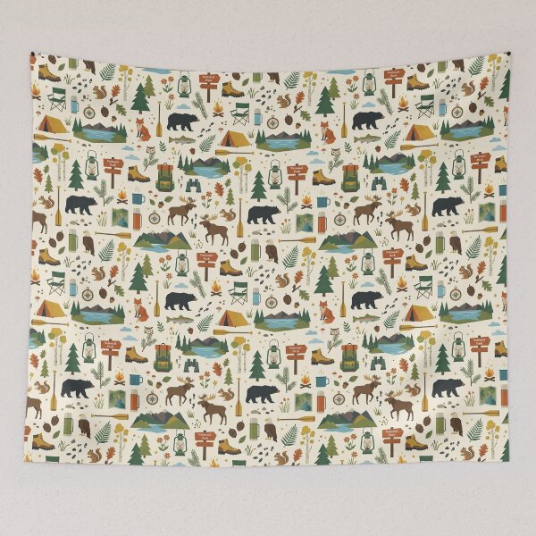 Item preview, Mountain Adventure & Camping Seamless Pattern | Retro Americana Nature Design designed and sold by OpenDreamArts.