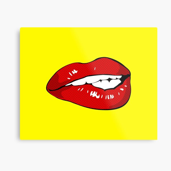Sexy biting lips throw pillow Face mask Metal Print