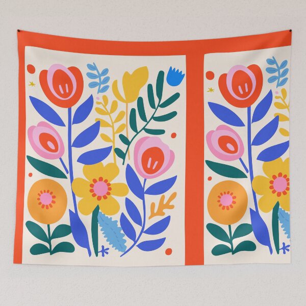 Item preview, Abstract Colorful Flowers Red Border Boho Botanical designed and sold by FaizArtShop.