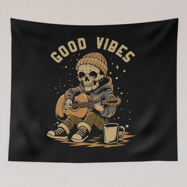 Item preview, Good Vibes Skeleton Playing Guitar Funny Vintage Musician Skull T-Shirt designed and sold by phsycartwork.