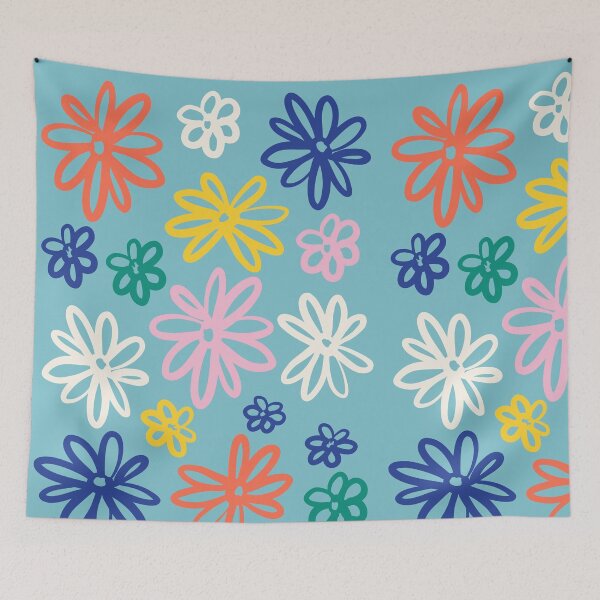 Item preview, Abstract Colorful Doodle Flowers Light Blue Boho designed and sold by FaizArtShop.