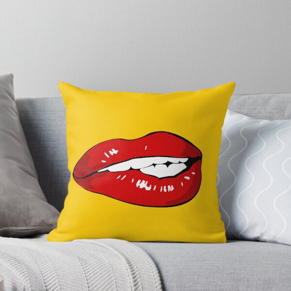 Vista previa del artículo con la obra «Labios mordedores sexy tiran almohada Mascarilla facial», diseñado y vendido por Zummi.
